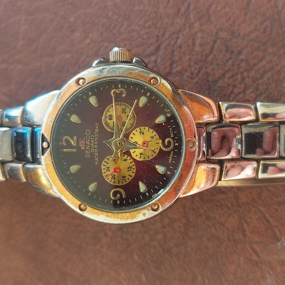 Vintage DEIACCI Chronograph-Look Watch Two-Tone with Patina (Tested/Working)
